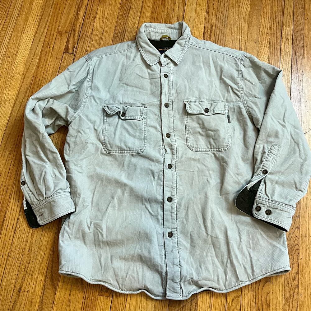 Woolrich Corduroy Shirt Jacket Mens Large Fleece Lined Cream Tan Shacket